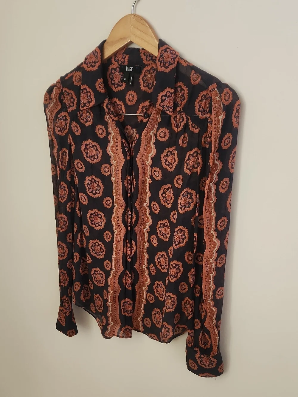 Paige Caraway Periscope & Dhalia 100% Silk Print Blouse Medium - Picture 2 of 9